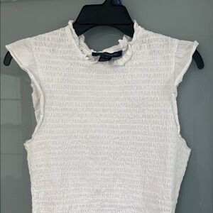 French Connection White Cotton Textured Sleeveless Top